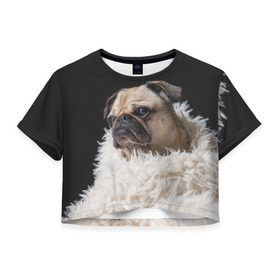 Женская футболка 3D укороченная с принтом Мопс в Белгороде, 100% полиэстер | круглая горловина, длина футболки до линии талии, рукава с отворотами | бульдог | мопс | мопсик | мопсы | пес | песик | песики | собака | собаки | собачка