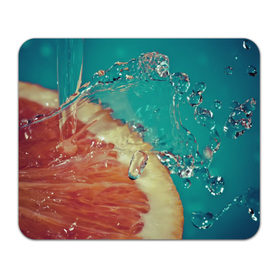 Коврик прямоугольный с принтом Грейпфрут в воде в Белгороде, натуральный каучук | размер 230 х 185 мм; запечатка лицевой стороны | аппетитный | вода | грейпфрут | еда | красный | мокрый | пампельмус | помело | струя | цитрус | цитрусовые
