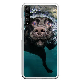 Чехол для Honor 20 с принтом Пес дайвер в Белгороде, Силикон | Область печати: задняя сторона чехла, без боковых панелей | вода | гребет | дайвер | животное | купается | лапы | нос | пес | плавец | плывет | под водой | прикольный | пузыри | смешной | собака | щенок