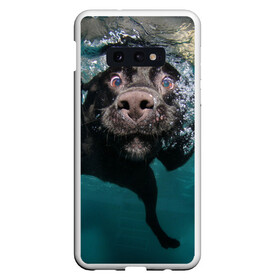 Чехол для Samsung S10E с принтом Пес дайвер в Белгороде, Силикон | Область печати: задняя сторона чехла, без боковых панелей | вода | гребет | дайвер | животное | купается | лапы | нос | пес | плавец | плывет | под водой | прикольный | пузыри | смешной | собака | щенок