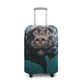 Чехол для чемодана 3D с принтом Пес дайвер в Белгороде, 86% полиэфир, 14% спандекс | двустороннее нанесение принта, прорези для ручек и колес | вода | гребет | дайвер | животное | купается | лапы | нос | пес | плавец | плывет | под водой | прикольный | пузыри | смешной | собака | щенок