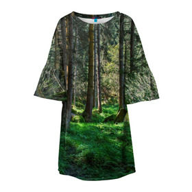 Детское платье 3D с принтом Темный лес в Белгороде, 100% полиэстер | прямой силуэт, чуть расширенный к низу. Круглая горловина, на рукавах — воланы | бор | деревья | ель | ельник | заповедник | камни | красивый | лес | лето | мох | мрачный | прекрасный | природа | флора | чудесный