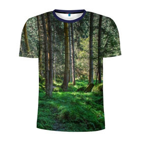 Мужская футболка 3D спортивная с принтом Темный лес в Белгороде, 100% полиэстер с улучшенными характеристиками | приталенный силуэт, круглая горловина, широкие плечи, сужается к линии бедра | бор | деревья | ель | ельник | заповедник | камни | красивый | лес | лето | мох | мрачный | прекрасный | природа | флора | чудесный