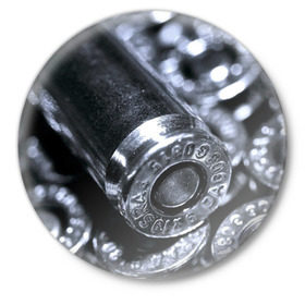 Значок с принтом Гильзы в Белгороде,  металл | круглая форма, металлическая застежка в виде булавки | война | гильза | патрон | пистолет | пуля | стрельба