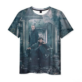 Мужская футболка 3D с принтом Шерлок и Ватсон в Белгороде, 100% полиэфир | прямой крой, круглый вырез горловины, длина до линии бедер | бенедикт кембербетч | ватсон | доктор ватсон | кино | сериалы | фильмы | шерлок | шерлок холмс