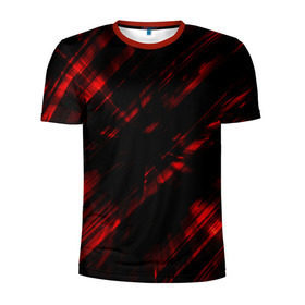 Мужская футболка 3D спортивная с принтом broken lines в Белгороде, 100% полиэстер с улучшенными характеристиками | приталенный силуэт, круглая горловина, широкие плечи, сужается к линии бедра | абстракция | черно красный