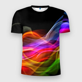 Мужская футболка 3D спортивная с принтом Цветной дым в Белгороде, 100% полиэстер с улучшенными характеристиками | приталенный силуэт, круглая горловина, широкие плечи, сужается к линии бедра | абстракция | волны | дым | узоры | форма | цвет