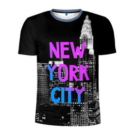 Мужская футболка 3D спортивная с принтом Нью-Йорк в Белгороде, 100% полиэстер с улучшенными характеристиками | приталенный силуэт, круглая горловина, широкие плечи, сужается к линии бедра | america | capital | city | lights | new york | night | skyscrapers | tourism | usa | америка | город | ночь | нью йорк | огни | столица | сша | туризм