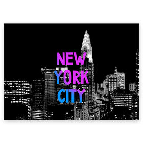 Поздравительная открытка с принтом Нью-Йорк в Белгороде, 100% бумага | плотность бумаги 280 г/м2, матовая, на обратной стороне линовка и место для марки
 | america | capital | city | lights | new york | night | skyscrapers | tourism | usa | америка | город | ночь | нью йорк | огни | столица | сша | туризм