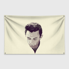 Флаг-баннер с принтом Джонни Кэш в Белгороде, 100% полиэстер | размер 67 х 109 см, плотность ткани — 95 г/м2; по краям флага есть четыре люверса для крепления | Тематика изображения на принте: johnny cash