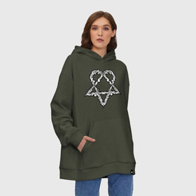 Худи SuperOversize хлопок с принтом HIM. Heartagram в Белгороде, 70% хлопок, 30% полиэстер, мягкий начес внутри | карман-кенгуру, эластичная резинка на манжетах и по нижней кромке, двухслойный капюшон
 | heartagram | him | love metal | rock | ville valo | вилле вало