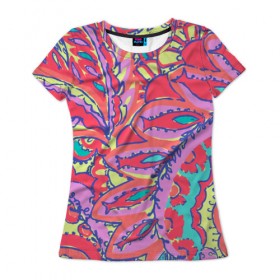 Женская футболка 3D с принтом Рыбки в Белгороде, 100% полиэфир ( синтетическое хлопкоподобное полотно) | прямой крой, круглый вырез горловины, длина до линии бедер | абстракция | краски | психо | психоделический | цвета