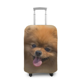 Чехол для чемодана 3D с принтом Шпиц в Белгороде, 86% полиэфир, 14% спандекс | двустороннее нанесение принта, прорези для ручек и колес | shpic | животные | мордочка | пёс | рыжий | собака | собачка | язык