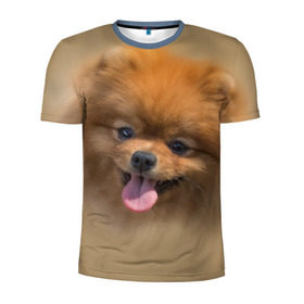 Мужская футболка 3D спортивная с принтом Шпиц в Белгороде, 100% полиэстер с улучшенными характеристиками | приталенный силуэт, круглая горловина, широкие плечи, сужается к линии бедра | shpic | животные | мордочка | пёс | рыжий | собака | собачка | язык