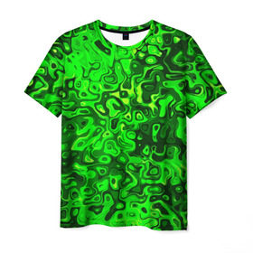 Мужская футболка 3D с принтом Зелёные разводы в Белгороде, 100% полиэфир | прямой крой, круглый вырез горловины, длина до линии бедер | 