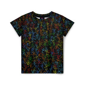 Детская футболка 3D с принтом Танцующие человечки в Белгороде, 100% гипоаллергенный полиэфир | прямой крой, круглый вырез горловины, длина до линии бедер, чуть спущенное плечо, ткань немного тянется | дискотека | люди | музыка | радуга | рисованый | рисунок | танцы | толпа