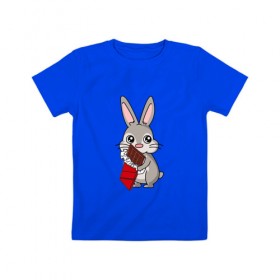 Детская футболка хлопок с принтом Любитель шоколада в Белгороде, 100% хлопок | круглый вырез горловины, полуприлегающий силуэт, длина до линии бедер | животные | заяц | кролик | пасха | шоколад | юмор