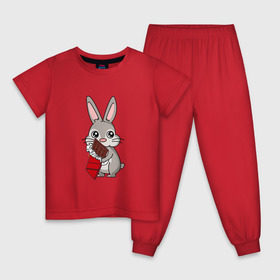 Детская пижама хлопок с принтом Любитель шоколада в Белгороде, 100% хлопок |  брюки и футболка прямого кроя, без карманов, на брюках мягкая резинка на поясе и по низу штанин
 | животные | заяц | кролик | пасха | шоколад | юмор