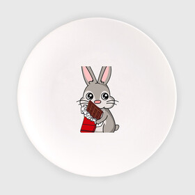 Тарелка с принтом Любитель шоколада в Белгороде, фарфор | диаметр - 210 мм
диаметр для нанесения принта - 120 мм | Тематика изображения на принте: животные | заяц | кролик | пасха | шоколад | юмор