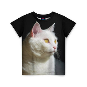 Детская футболка 3D с принтом Белая и пушистая в Белгороде, 100% гипоаллергенный полиэфир | прямой крой, круглый вырез горловины, длина до линии бедер, чуть спущенное плечо, ткань немного тянется | белый | взгляд | глаза | киска | кот | котёнок | кошка | пушистый
