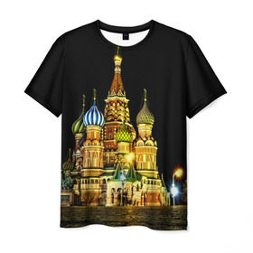 Мужская футболка 3D с принтом Москва в Белгороде, 100% полиэфир | прямой крой, круглый вырез горловины, длина до линии бедер | Тематика изображения на принте: kremlin | moscow | russia | город | кремль | москва | ночь | огни | река