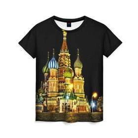 Женская футболка 3D с принтом Москва в Белгороде, 100% полиэфир ( синтетическое хлопкоподобное полотно) | прямой крой, круглый вырез горловины, длина до линии бедер | kremlin | moscow | russia | город | кремль | москва | ночь | огни | река