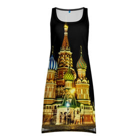 Платье-майка 3D с принтом Москва в Белгороде, 100% полиэстер | полуприлегающий силуэт, широкие бретели, круглый вырез горловины, удлиненный подол сзади. | kremlin | moscow | russia | город | кремль | москва | ночь | огни | река