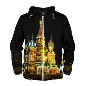 Мужская ветровка 3D с принтом Москва в Белгороде, 100% полиэстер | подол и капюшон оформлены резинкой с фиксаторами, два кармана без застежек по бокам, один потайной карман на груди | Тематика изображения на принте: kremlin | moscow | russia | город | кремль | москва | ночь | огни | река