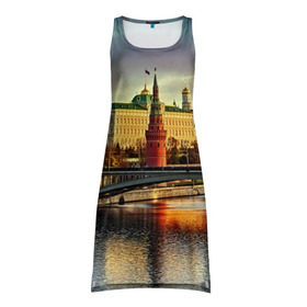 Платье-майка 3D с принтом Москва река в Белгороде, 100% полиэстер | полуприлегающий силуэт, широкие бретели, круглый вырез горловины, удлиненный подол сзади. | kremlin | moscow | russia | город | кремль | москва | ночь | огни | река