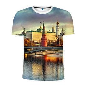 Мужская футболка 3D спортивная с принтом Москва река в Белгороде, 100% полиэстер с улучшенными характеристиками | приталенный силуэт, круглая горловина, широкие плечи, сужается к линии бедра | Тематика изображения на принте: kremlin | moscow | russia | город | кремль | москва | ночь | огни | река
