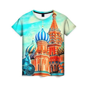 Женская футболка 3D с принтом Moscow Russia в Белгороде, 100% полиэфир ( синтетическое хлопкоподобное полотно) | прямой крой, круглый вырез горловины, длина до линии бедер | kremlin | moscow | russia | город | кремль | москва | ночь | огни | река