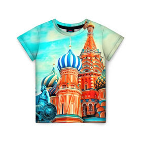 Детская футболка 3D с принтом Moscow Russia в Белгороде, 100% гипоаллергенный полиэфир | прямой крой, круглый вырез горловины, длина до линии бедер, чуть спущенное плечо, ткань немного тянется | kremlin | moscow | russia | город | кремль | москва | ночь | огни | река