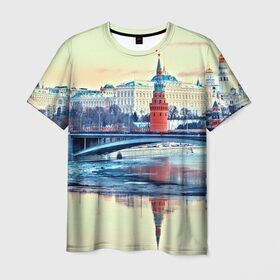Мужская футболка 3D с принтом Река Москва в Белгороде, 100% полиэфир | прямой крой, круглый вырез горловины, длина до линии бедер | kremlin | moscow | russia | город | кремль | москва | ночь | огни | река
