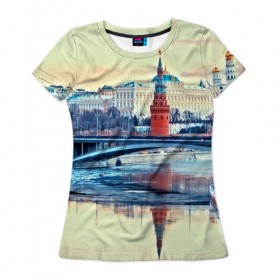Женская футболка 3D с принтом Река Москва в Белгороде, 100% полиэфир ( синтетическое хлопкоподобное полотно) | прямой крой, круглый вырез горловины, длина до линии бедер | kremlin | moscow | russia | город | кремль | москва | ночь | огни | река