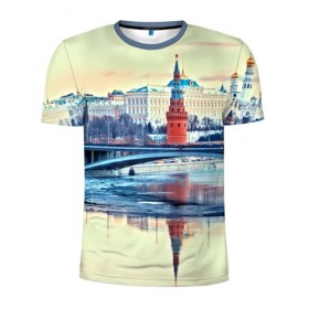 Мужская футболка 3D спортивная с принтом Река Москва в Белгороде, 100% полиэстер с улучшенными характеристиками | приталенный силуэт, круглая горловина, широкие плечи, сужается к линии бедра | kremlin | moscow | russia | город | кремль | москва | ночь | огни | река