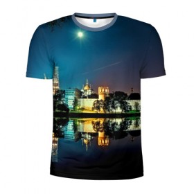 Мужская футболка 3D спортивная с принтом Ночная Москва в Белгороде, 100% полиэстер с улучшенными характеристиками | приталенный силуэт, круглая горловина, широкие плечи, сужается к линии бедра | kremlin | moscow | russia | город | кремль | москва | ночной город | ночь | огни | река