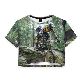 Женская футболка 3D укороченная с принтом Велоспорт гонка в Белгороде, 100% полиэстер | круглая горловина, длина футболки до линии талии, рукава с отворотами | велик | велосипед | гонка | горы | деревья | железный конь | колесо | лес | лисапед | природа | ровер | спорт | спортсмен | стальной конь | тандем | трицикл | шлем