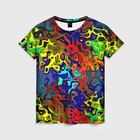 Женская футболка 3D с принтом Разноцветные разводы в Белгороде, 100% полиэфир ( синтетическое хлопкоподобное полотно) | прямой крой, круглый вырез горловины, длина до линии бедер | абстракция | краска | размытие