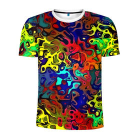 Мужская футболка 3D спортивная с принтом Разноцветные разводы в Белгороде, 100% полиэстер с улучшенными характеристиками | приталенный силуэт, круглая горловина, широкие плечи, сужается к линии бедра | Тематика изображения на принте: абстракция | краска | размытие