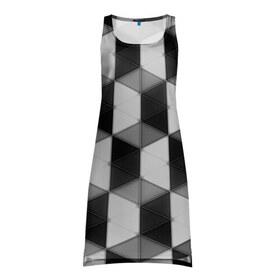 Платье-майка 3D с принтом Серые треугольники в Белгороде, 100% полиэстер | полуприлегающий силуэт, широкие бретели, круглый вырез горловины, удлиненный подол сзади. | cell | паттерн | трапеции | ячейка