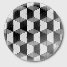 Значок с принтом Серые треугольники в Белгороде,  металл | круглая форма, металлическая застежка в виде булавки | cell | паттерн | трапеции | ячейка