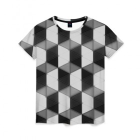 Женская футболка 3D с принтом Серые треугольники в Белгороде, 100% полиэфир ( синтетическое хлопкоподобное полотно) | прямой крой, круглый вырез горловины, длина до линии бедер | cell | паттерн | трапеции | ячейка