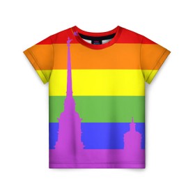 Детская футболка 3D с принтом Радужный флаг в Белгороде, 100% гипоаллергенный полиэфир | прямой крой, круглый вырез горловины, длина до линии бедер, чуть спущенное плечо, ткань немного тянется | город | любовь | отношения | радуга | сердце | сталица | флаг