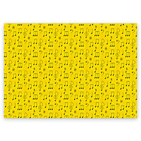 Поздравительная открытка с принтом Ноты в Белгороде, 100% бумага | плотность бумаги 280 г/м2, матовая, на обратной стороне линовка и место для марки
 | желтый | музыка