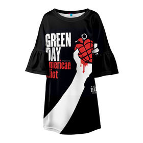 Детское платье 3D с принтом Green Day 3 в Белгороде, 100% полиэстер | прямой силуэт, чуть расширенный к низу. Круглая горловина, на рукавах — воланы | american idiot | green day | грин дей | грин дэй