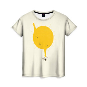 Женская футболка 3D с принтом Весеннее солнышко в Белгороде, 100% полиэфир ( синтетическое хлопкоподобное полотно) | прямой крой, круглый вырез горловины, длина до линии бедер | весна | рисунок | собака | солнце | солнышко | тепло | щенок