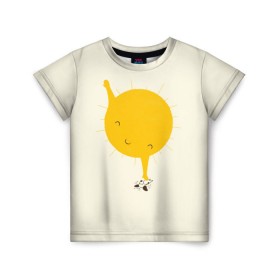 Детская футболка 3D с принтом Весеннее солнышко в Белгороде, 100% гипоаллергенный полиэфир | прямой крой, круглый вырез горловины, длина до линии бедер, чуть спущенное плечо, ткань немного тянется | весна | рисунок | собака | солнце | солнышко | тепло | щенок