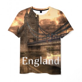 Мужская футболка 3D с принтом England (Англия) в Белгороде, 100% полиэфир | прямой крой, круглый вырез горловины, длина до линии бедер | england | london | англия | британия | великобритания | владычица морей | вода | город | гостеприимный | дождей | клевый | красивый | лилия | лондон | мост | на темзе | окна | пасмурно | прикольный | река