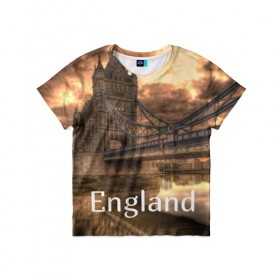 Детская футболка 3D с принтом England (Англия) в Белгороде, 100% гипоаллергенный полиэфир | прямой крой, круглый вырез горловины, длина до линии бедер, чуть спущенное плечо, ткань немного тянется | Тематика изображения на принте: england | london | англия | британия | великобритания | владычица морей | вода | город | гостеприимный | дождей | клевый | красивый | лилия | лондон | мост | на темзе | окна | пасмурно | прикольный | река