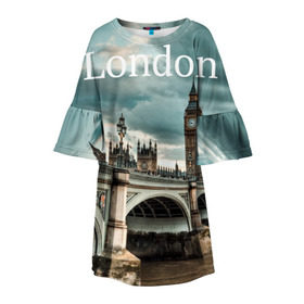 Детское платье 3D с принтом London в Белгороде, 100% полиэстер | прямой силуэт, чуть расширенный к низу. Круглая горловина, на рукавах — воланы | Тематика изображения на принте: england | london | vjcn. биг бен | англия | британия | великобритания | владычица морей | город | гостеприимный | дождей | клевый | красивый | лилия | лондон | на темзе | окна | прикольный | столица | тауэр
